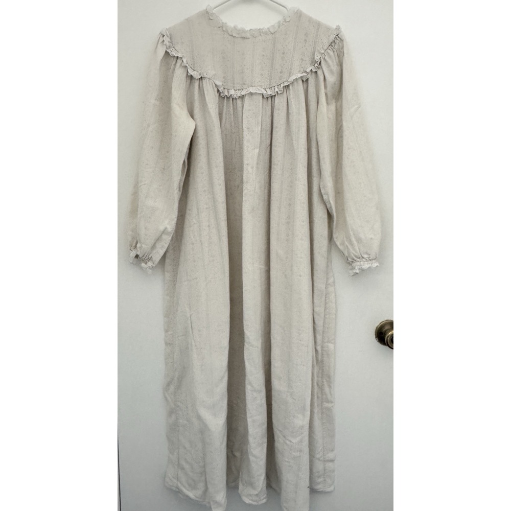 Lanz Of Salzburg Nightgown Womens M Flannel White Floral Logo Buttons Lace VTG